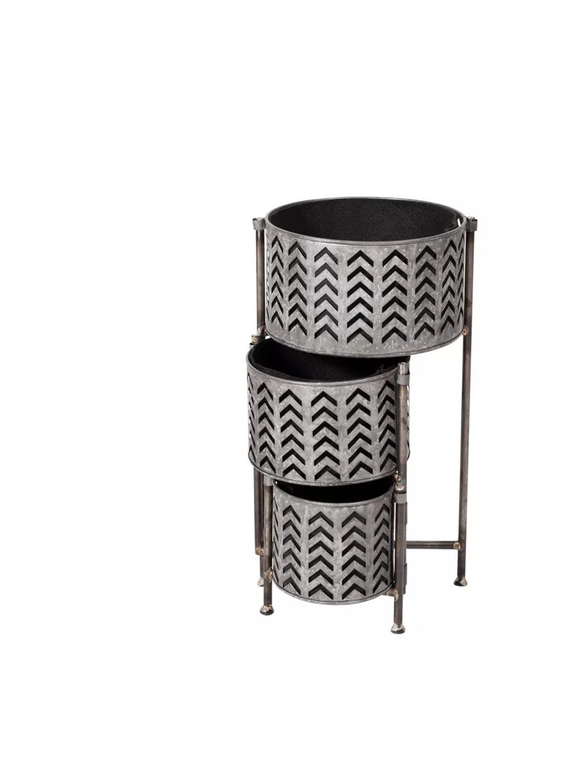 Galvanized Grow Bag Triple Planters With Stand 2 Galvanized Grow Bag Triple Planters With Stand - Image 2