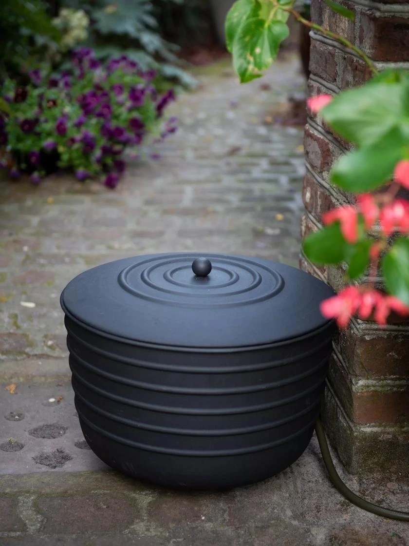 Matte Black Ribbed Hose Pot With Lid 2 Matte Black Ribbed Hose Pot With Lid - Image 2
