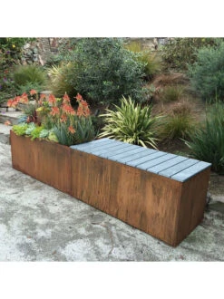 Nice Corten Trough Planters With Bench Top