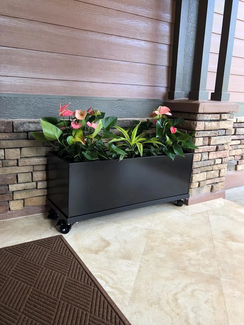 Nice Aluminum Trough Planter With Casters, 19" High 1 Nice Aluminum Trough Planter With Casters, 19" High