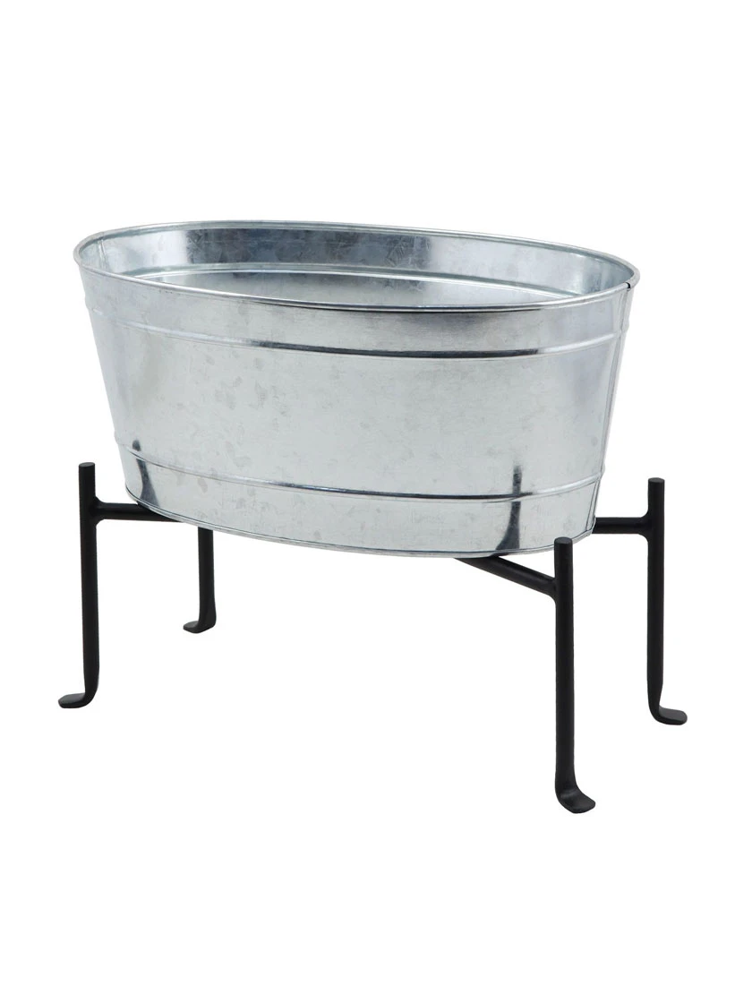 Achla Designs Mini Oval Galvanized Tub With Folding Stand 3 Achla Designs Mini Oval Galvanized Tub With Folding Stand - Image 3